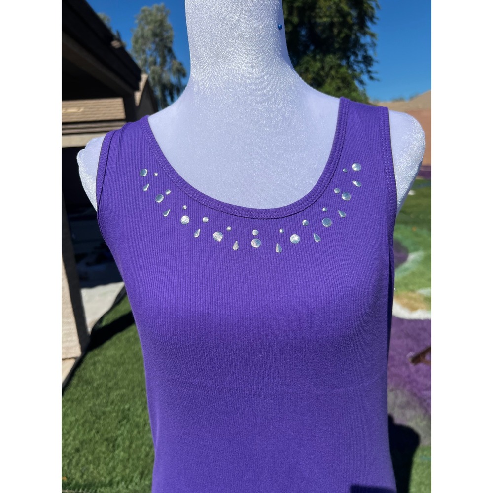 St. John's Bay Purple Ribbed Tank Top Studded Neckline Womens Medium NWT